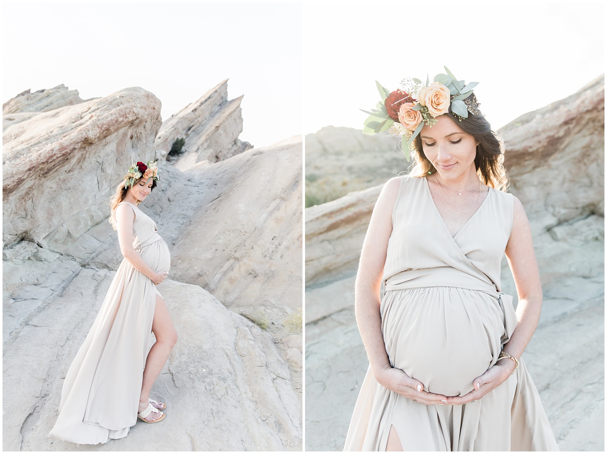 Floral crown | Vasquez Rocks maternity session by Los Angeles photographers Peter & Bridgette