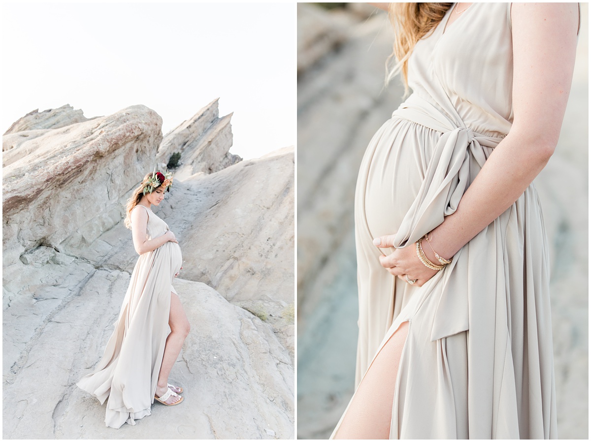 Dreamy Neutral Maternity Dress | Vasquez Rocks maternity session by Los Angeles photographers Peter & Bridgette