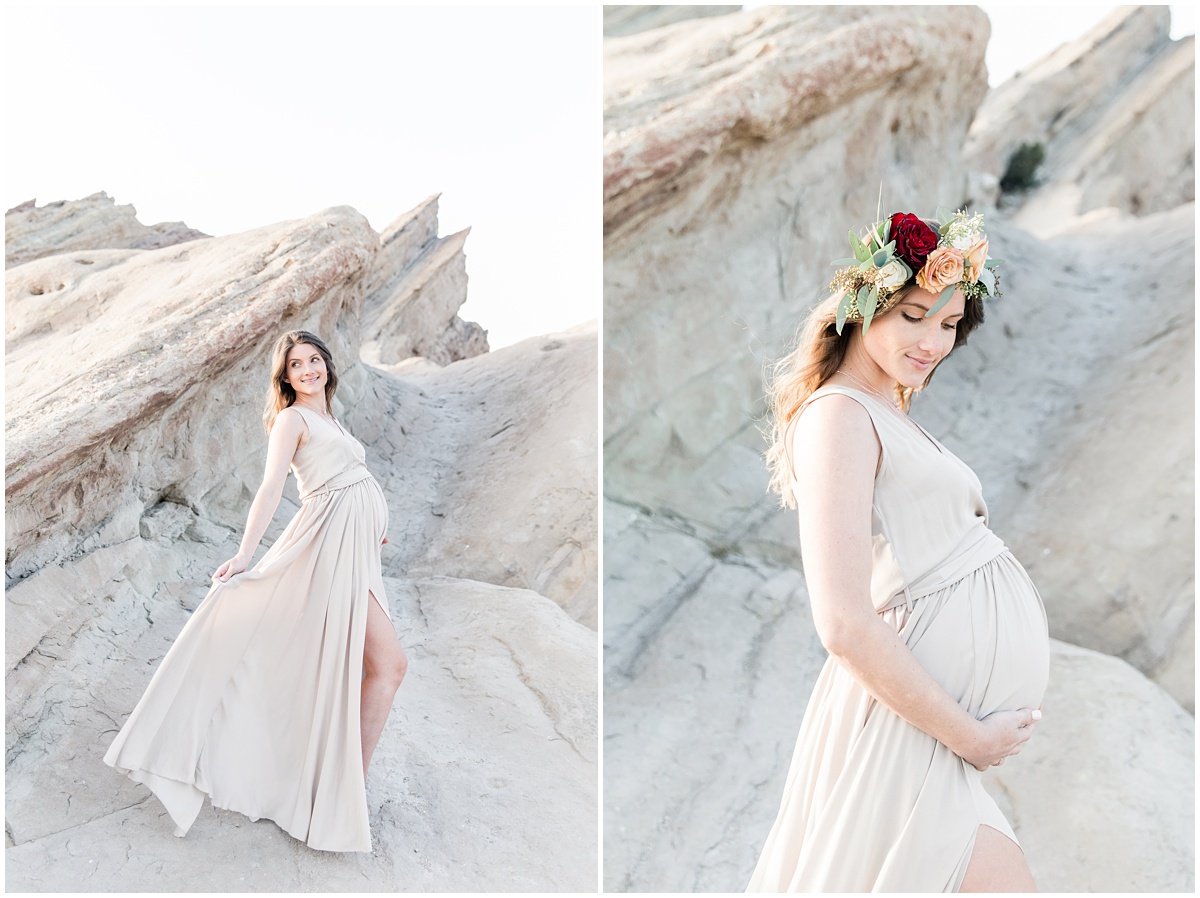 Beautiful flower crown by Blomma Bloem Designs | Vasquez Rocks maternity session by Los Angeles photographers Peter & Bridgette