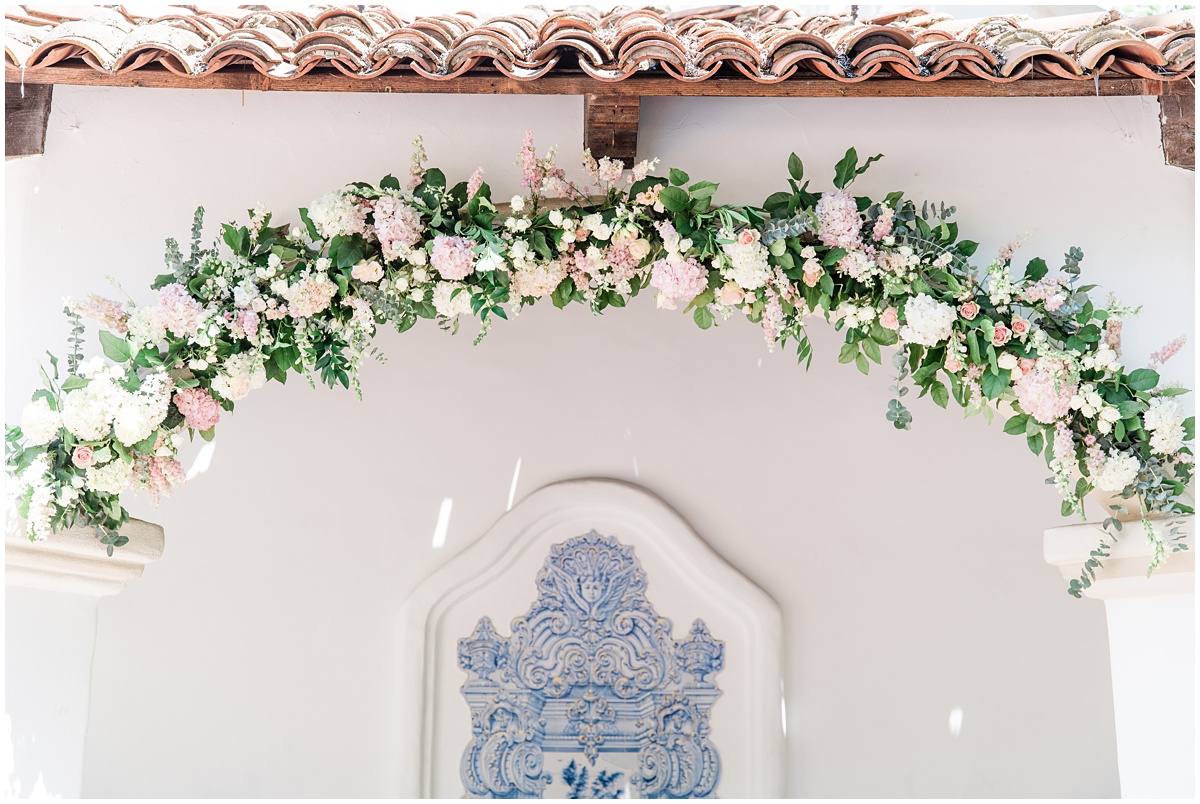 Blush floral arch | Rancho Las Lomas Wedding by Peter and Bridgette