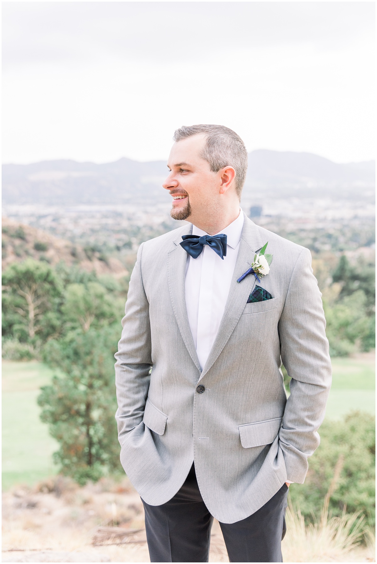 Groom portraits with a view of the city | The Castaway Burbank Wedding by Peter and Bridgette